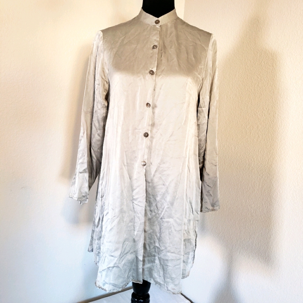 Carole Little Silk Long Blouse Button Down Tunic